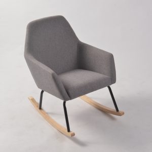 Modern Upholstered Nursery Rocking Chair Upholstered nursery rocking chair with gray fabric and wooden rocker rails