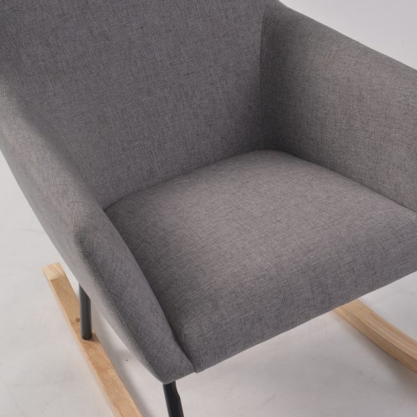 Upholstered Nursery Rocking Chair – Front View Front view of upholstered nursery rocking chair with optional headrest
