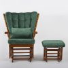 Wooden Glider Nursing Chair and Ottoman Front view of green wooden glider nursing chair with matching upholstered ottoman