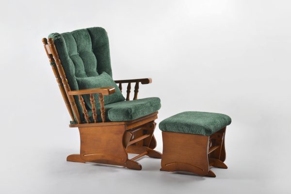 Green Nursery Glider Chair with Ottoman Green upholstered wooden nursery glider chair with matching ottoman side view