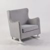 Gray Upholstered Nursery Rocking Chair Front view of gray upholstered nursery rocking chair with high backrest
