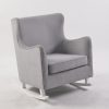 Wingback Nursery Rocking Chair Wingback nursery rocking chair with gray upholstery and white wooden base