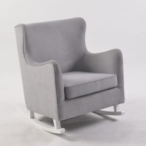 Wingback Nursery Rocking Chair Wingback nursery rocking chair with gray upholstery and white wooden base