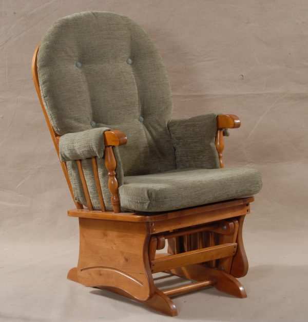 Upholstered Wooden Nursery Glider Chair Wooden nursery glider chair with cushioned seat and button-tufted back