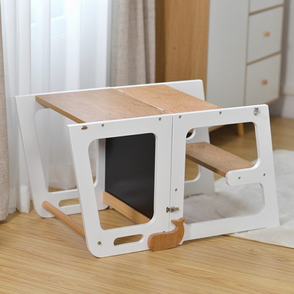 TH014 白 (23) 2-in-1 Convertible Learning Tower and Kids Table with Chalkboard