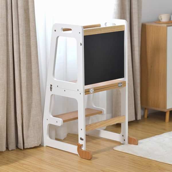 TH014 白 (26) 2-in-1 Convertible Learning Tower and Kids Table with Chalkboard