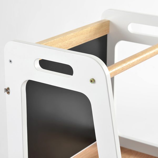 Convertible Learning Tower Wooden Detail Convertible learning tower with wooden safety rail and decorative feet