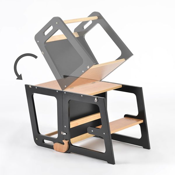 TH014 黑 (16) 2-in-1 Convertible Learning Tower and Kids Table with Chalkboard