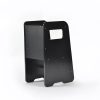 Adjustable kids learning tower with black side panels and natural wood details