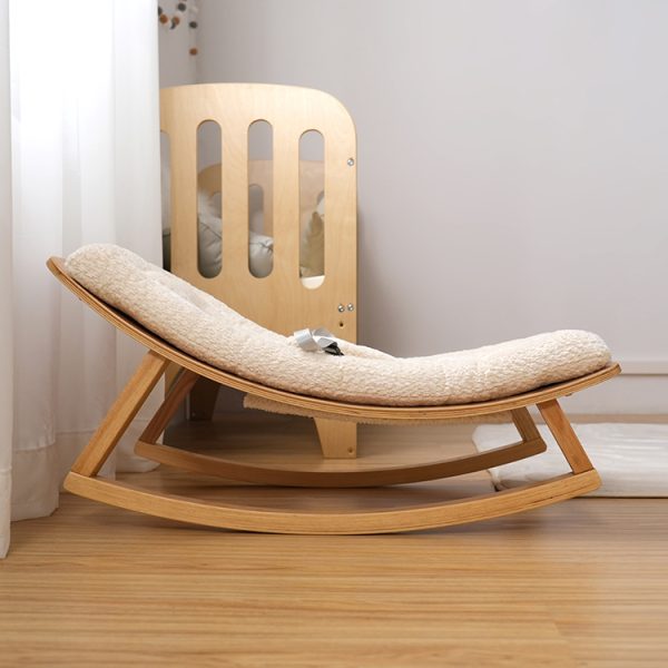 TH061 粒绒 (16) Wooden Baby Rocker with Soft Padded Seat