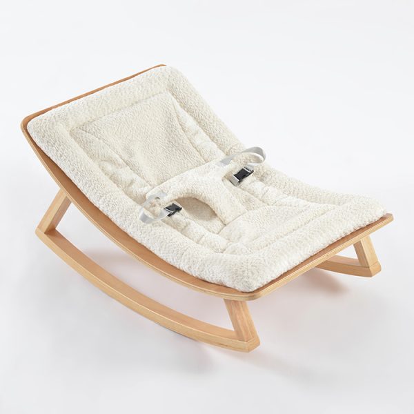 Wooden Baby Rocker with Padded Seat Wooden baby rocker with soft cream padded seat and curved rocking base
