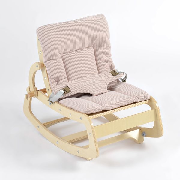 TH1306 本色木粉色垫 (3) Wooden Baby Rocker with Soft Padded Seat