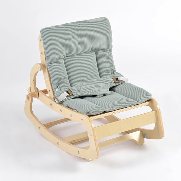TH1306 本色木绿色垫 (3) Wooden Baby Rocker with Soft Padded Seat