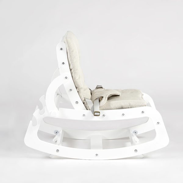 TH1306 白木米白垫 (11) Wooden Baby Rocker with Soft Padded Seat