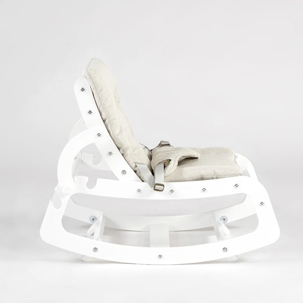TH1306 白木米白垫 (12) Wooden Baby Rocker with Soft Padded Seat