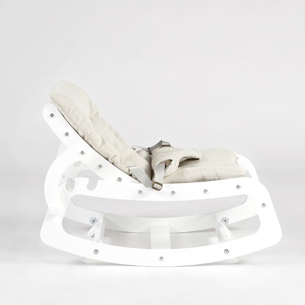 TH1306 白木米白垫 (13) Wooden Baby Rocker with Soft Padded Seat