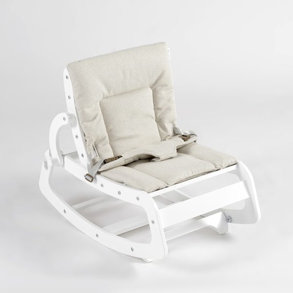 TH1306 白木米白垫 (15) Wooden Baby Rocker with Soft Padded Seat