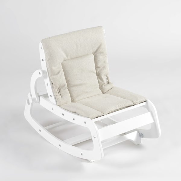 TH1306 白木米白垫 (16) Wooden Baby Rocker with Soft Padded Seat