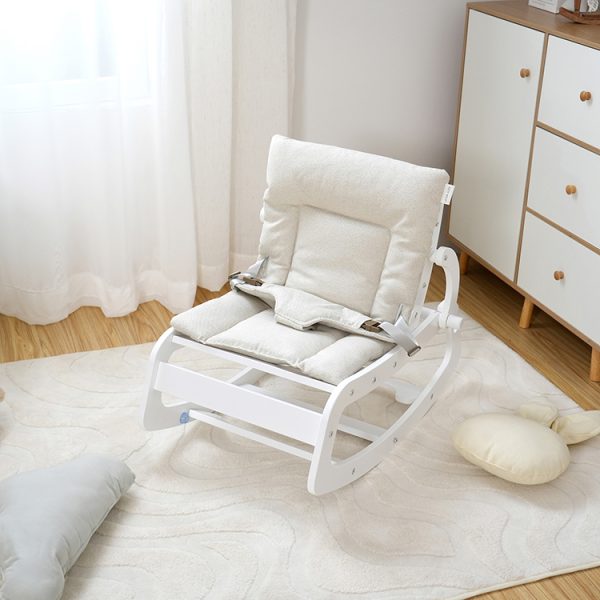 TH1306 白木米白垫 (23) Wooden Baby Rocker with Soft Padded Seat