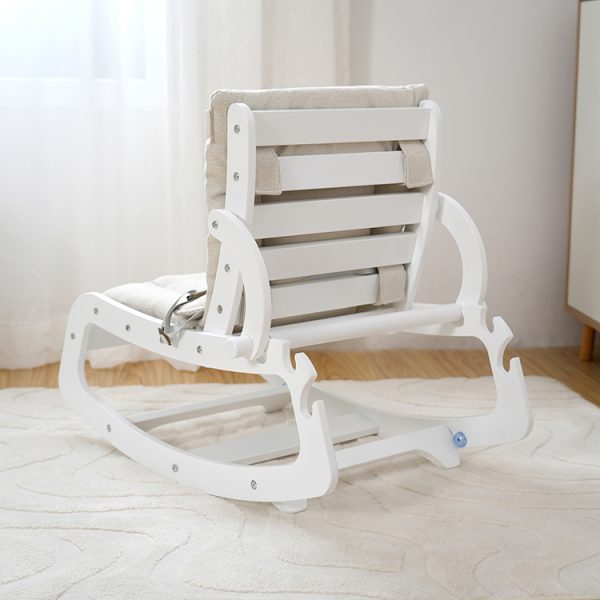 TH1306 白木米白垫 (28) Wooden Baby Rocker with Soft Padded Seat