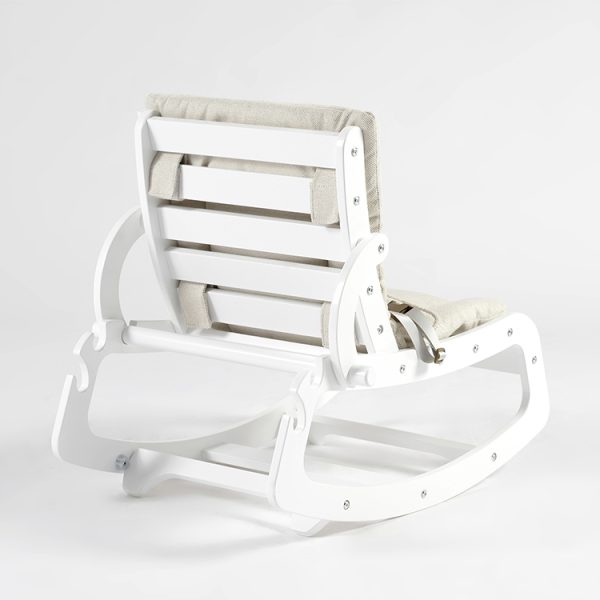 TH1306 白木米白垫 (9) Wooden Baby Rocker with Soft Padded Seat