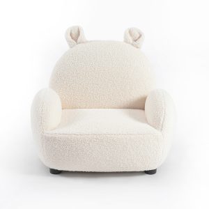 Cream bouclé kids sofa with rounded armrests and cute animal-ear backrest