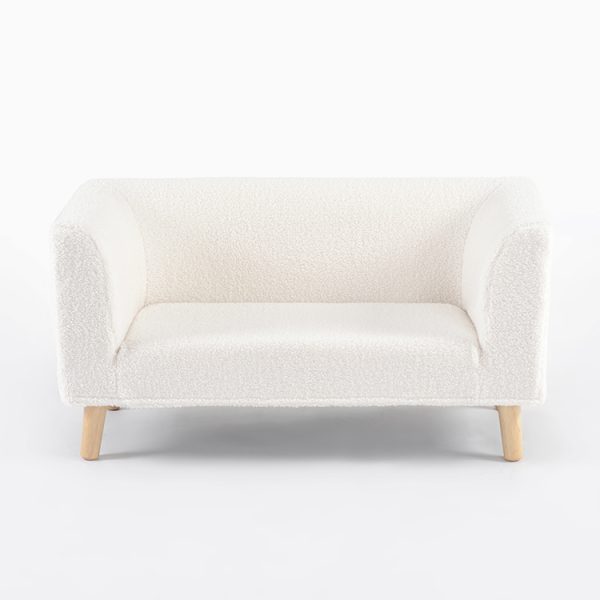 2-Seater Bouclé Kids Sofa with Wooden Legs