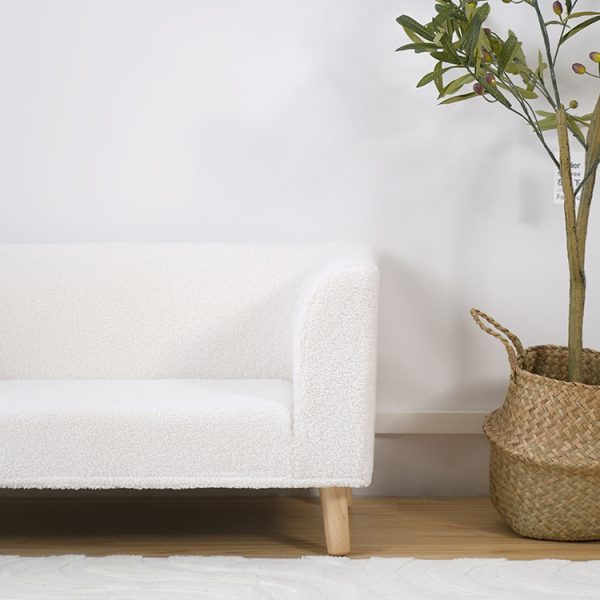 2-Seater Bouclé Kids Sofa with Wooden Legs
