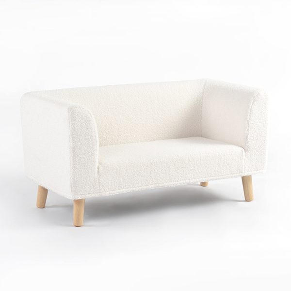 2-Seater Bouclé Kids Sofa with Wooden Legs