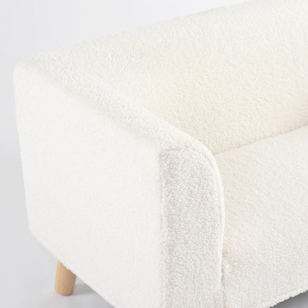2-Seater Bouclé Kids Sofa with Wooden Legs