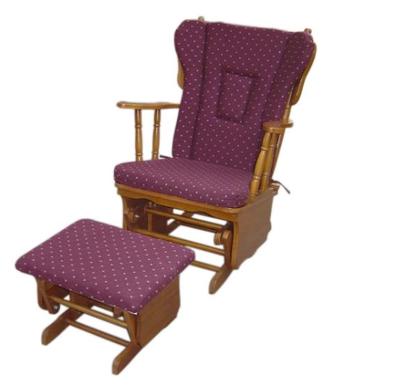 Wooden Glider Chair with Ottoman Set Traditional Wooden Glider Chair with Ottoman set in burgundy upholstery