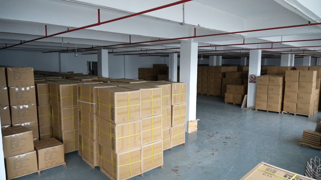 Export packaging and nursery furniture cartons in factory warehouse