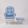 Blue Button Tufted Glider Chair with Ottoman and dark wood frame