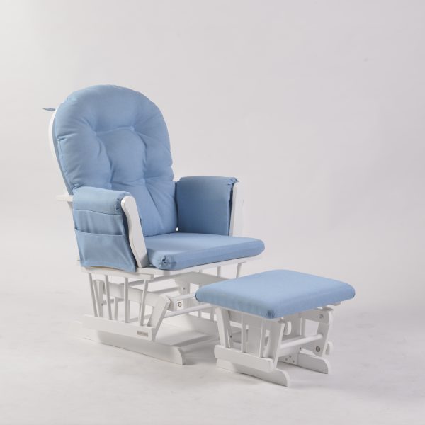Button Tufted Glider Chair with Ottoman in blue upholstery