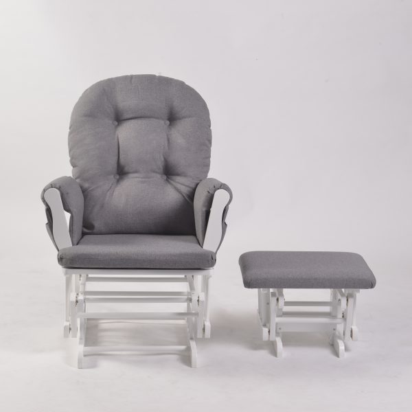 Front view of grey Button Tufted Glider Chair with Ottoman