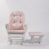 Pink Button Tufted Glider Chair with Ottoman showing padded arm cushions
