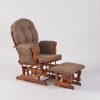 Cream Button Tufted Glider Chair with Ottoman and dark wood frame